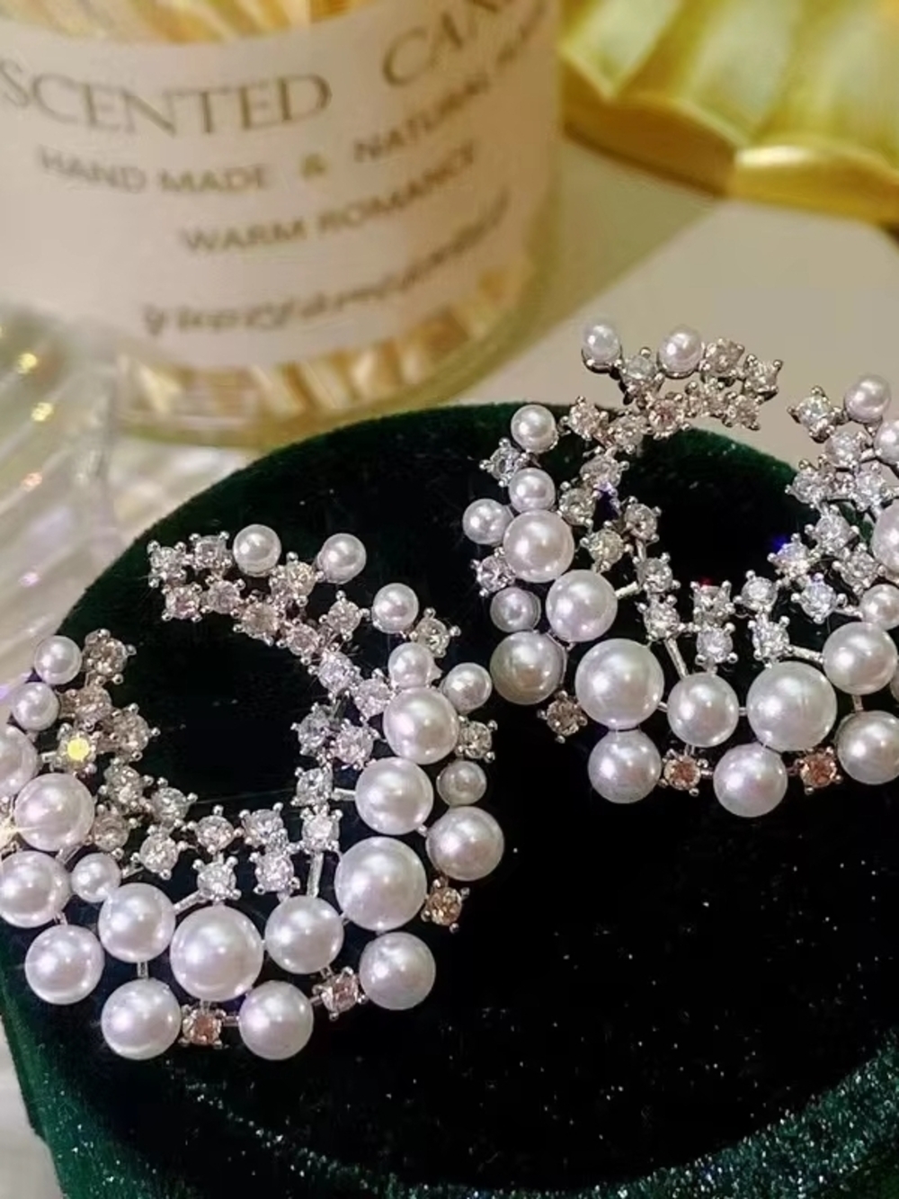 Pearl & Crystal Statement Earrings - Elegant Cluster Design